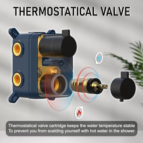 Iriber Thermostatic Shower System Wall Mount with 10 Inch Roud Rainfall Shower Head and Handheld,Shower Faucet Mixer Trim Kit (Valve Included),Matte Black - color: Matte Black 03