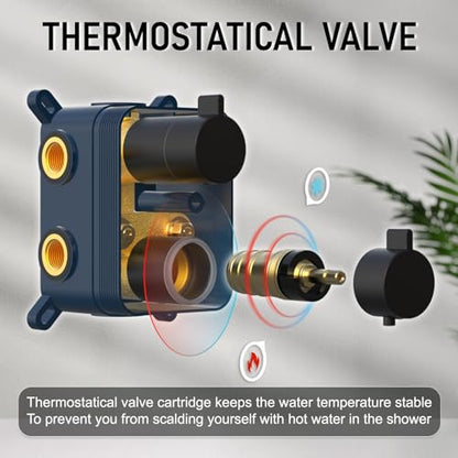 Iriber Thermostatic Shower System Wall Mount with 10 Inch Roud Rainfall Shower Head and Handheld,Shower Faucet Mixer Trim Kit (Valve Included),Matte Black - color: Matte Black 03