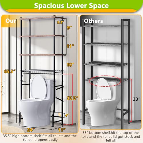 Over-The-Toilet Storage Shelf,4-Tier Bathroom Organizer Cabinet Rack And Storage Over Toilet With Shelf Waterproof Feet Pad And Basket,Multifunctional Space Saver Freestanding Bathroom Shelves（Brown） - color: Round Tube - Brown