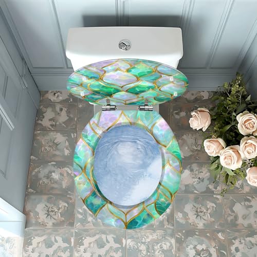 Round Resin Toilet Seat, Quietly Close Quick Release Hinges Cover | Toilet Lid Cover Easy to Clean and Install, Luxurious Iridescent Leaf Mosaic Gold Edges Elegant Heavy Duty Toilet Seat - color: pattern8, size: O-shape