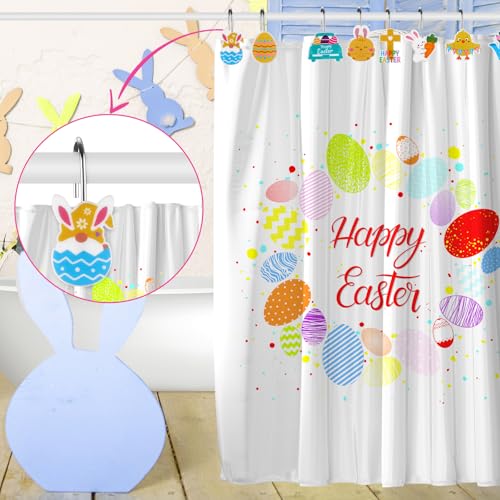 12Pcs Shower Curtain Hooks Hangers Decorative Metal Rustproof Bathroom Room Pendants Decor Accessories with Bunny Happy Carrot Flower Chick Rabbit Stainless Curtains Rings