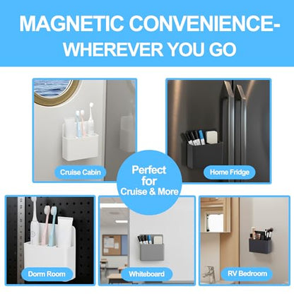 Magnetic Toothbrush Holder – Cruise Must-Have Wall-Mount Bathroom Organizer – Cruise Essentials 2025 & 2026 for Royal Caribbean, Alaska & Caribbean Staterooms (Grey) - color: Grey