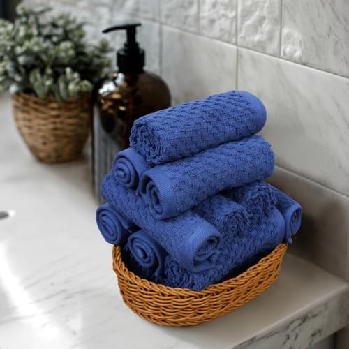 COTTON CRAFT Euro Spa Waffle Wash Cloth - Set of 12 Blue Washcloth | Luxury Face Towel Set - 100% Cotton - Soft Plush Absorbent Low Lint Quick Dry - Gym Shower Beach Bath Kitchen - 12x12 inches - color: Blue, size: 12 Pack Wash Cloths