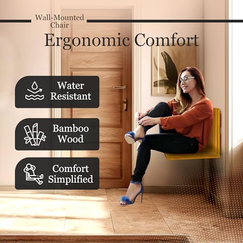 Wall Mounted Folding Chair, Bamboo Fold Down Seat for Entryway, Shower and Small Spaces, Holds 260 lb (120 kg), Space Saving Wall Bench, Mounting Hardware Included