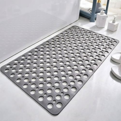 Casa and Beyond Shower Mat, Secure Shower Mat-Non-Slip, Washable Non-Slip Bathtub Mats, with Suction Cups and Drain Holes, Soft Textured Design, Easy to Clean for Bathroom (Grey, 34.6" x 15.7") - color: Grey, size: 34.6" x 15.7" (Rectangular)