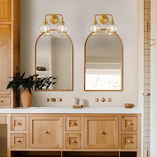 Gold Bathroom Light Fixtures 2-Lights Vanity Lights with Clear Glass Shade Bathroom Vanity Light 14 Inch Wall Sconces(Exclude E26 Bulb)… - color: Gold, size: 2 Light
