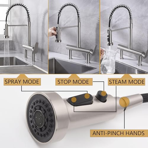 8"" Center Bridge Faucet, Pre Rinse Faucets, Spring Commercial Sink Tap | 304 Stainless Steel Constructed, Rotatable, 3-Function Sprayer - color: Style D