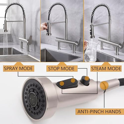 8"" Center Bridge Faucet, Pre Rinse Faucets, Spring Commercial Sink Tap | 304 Stainless Steel Constructed, Rotatable, 3-Function Sprayer - color: Style D