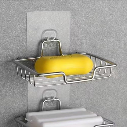 Stainless Steel Bathroom Soap Dish Rectangular Wall-Mounted Soap Holder with Drainage for Soaps, 1 PC, Silver