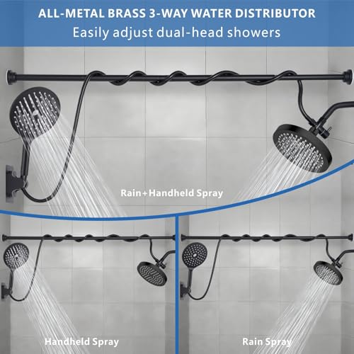 Dual Shower Head for Couples, 6" Fixed Rain Showerhead with 7.5" Large Handheld Shower Double Set, Renter-Friendly, Tandem Shower, SPA-Like, Gift for Women Men, Matte Black - color: Matte Black