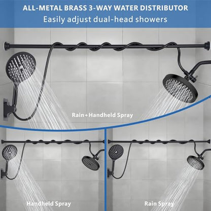 Dual Shower Head for Couples, 6" Fixed Rain Showerhead with 7.5" Large Handheld Shower Double Set, Renter-Friendly, Tandem Shower, SPA-Like, Gift for Women Men, Matte Black - color: Matte Black