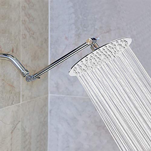 NearMoon Rain Shower Head with 11'' Adjustable Arm, High Pressure Stainless Steel Rainfall Shower, Ultra-Thin Design - Pressure Boosting (8 Inch, Chrome) - color: Chrome, size: 8 Inch