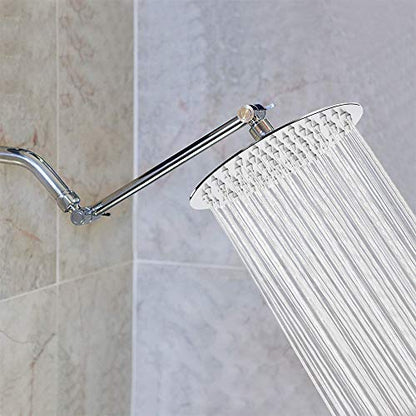 NearMoon Rain Shower Head with 11'' Adjustable Arm, High Pressure Stainless Steel Rainfall Shower, Ultra-Thin Design - Pressure Boosting (8 Inch, Chrome) - color: Chrome, size: 8 Inch