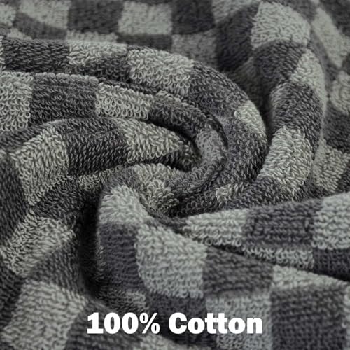 Super Soft Wash Cloths(Grey Checkered), 12 Pack Washcloths Facecloth | Cotton Face Towels Set for Body Showering 13x13 Inches, Gifts - color: Grey