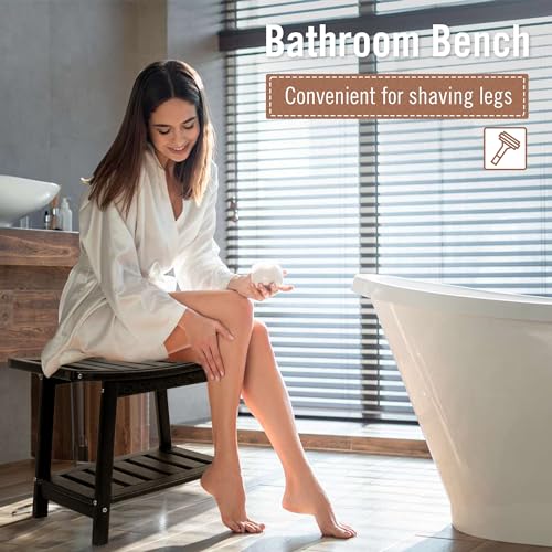 BRIOPAWS Shower-Bench-Seat-Waterproof | Black Shower Stool-for-Inside-Shower | HDPE Plastic | Bathroom-Benches w/Storage Shelf & Handles | Shaving Legs | Indoor Outdoor Use | 21.8 x 14 x 18.1 Inch - size: Black-L
