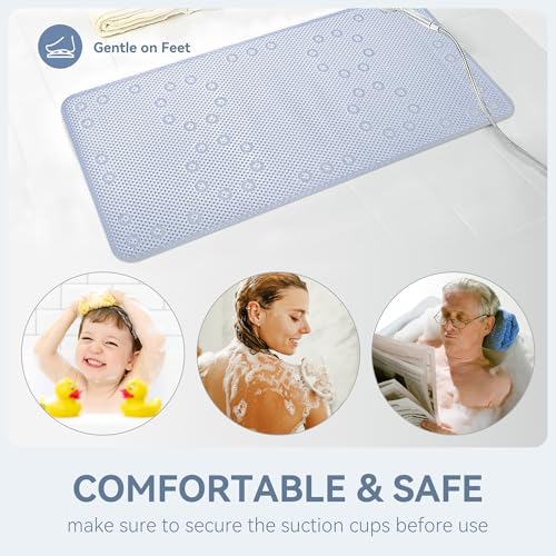 Bathtub Mat Non Slip 36'' X 17'', Soft Foam Bath Mat for Tub, Bathtub Mat with Drain Holes, Suction Cups Shower Mat (Cement Blue, 36''X17'')