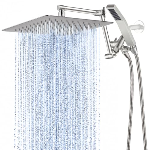 G-Promise All Metal 12 Inches Rainfall Shower Head with Handheld Combo | All Metal, Built to Last, Easy Install, Adjustable Height & Angle for All Heights, Extra Long Hose, Modern Upgrade - color: Brushed Nickel, size: 12 Inches