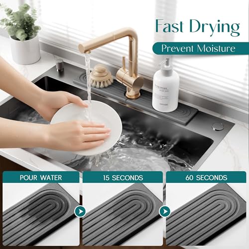 Diatomite Stone Sink Candy - Instant Dry Stone Sink Tray around Faucet, Prevents Moisture Buildup - Faucet Splash Guard for Bathroom Counter (Dark Grey, 20" x 3.9") - color: Dark Gray, size: 20" x 3.9"