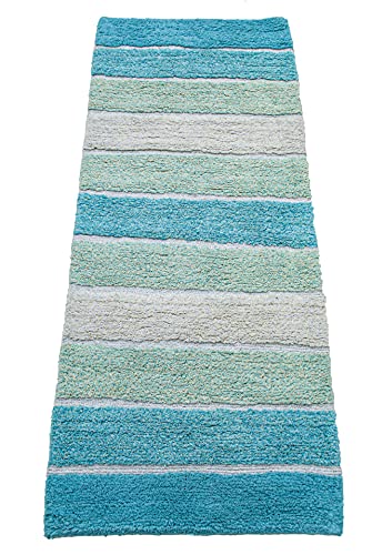 Chardin home Cordural Stripe Bath Rug Runner with Skid Resistant Latex Spray Underneath.Aqua Turquoise, 24" W x 60'' L - color: Aqua Turquoise, size: 2' x 5' (Runner)