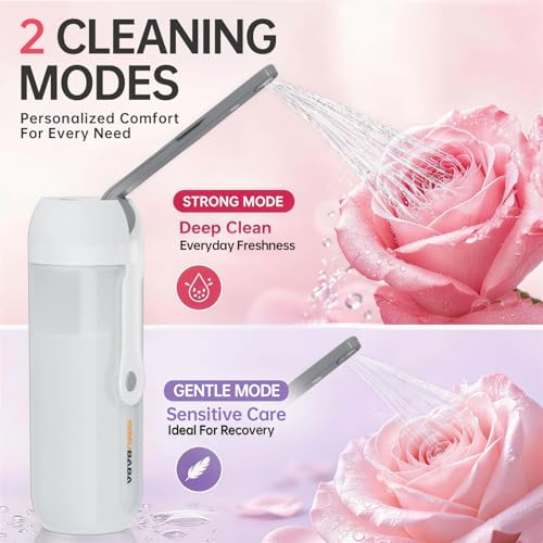 Portable Electric Bidet for Travel with 180° Adjustable Nozzle, Strong Water Pressure- Handheld Rechargeable USB-C Bidet,350ml IPX6 Waterproof Personal Hygiene Cleaner for Postpartum Women, Camping - color: white-grey
