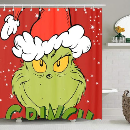 Christmas Shower Curtain 72x72 Inches - Polyester Fabric with Weighted Hem Design, Includes 12 Hooks, Xmas Holiday Bathroom Decor - color: Style-10