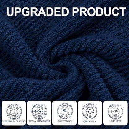 Blue Towels Set for Bathroom, Luxury 3 Piece Gift set, 100% Cotton | Quick Dry | Soft | Thick, 1 Large Bath 30" x 56", 1 Hand 18" x 28", 1 Wash Cloth 13" x 13", Bathroom Essentials, Navy - color: Marine Blue - Dark Navy, size: 3 PC Bathroom Towel Set