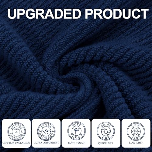 Blue Towels Set for Bathroom, Luxury 3 Piece Gift set, 100% Cotton | Quick Dry | Soft | Thick, 1 Large Bath 30" x 56", 1 Hand 18" x 28", 1 Wash Cloth 13" x 13", Bathroom Essentials, Navy - color: Marine Blue - Dark Navy, size: 3 PC Bathroom Towel Set