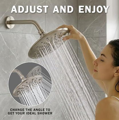 Luxury Rain Shower Head - 2.5 GPM - Brushed Nickel | 9 Inch Large, High Flow, Overhead Rainfall Showerhead With Self-Clean Nozzles, Easy Install, Adjustable Brass Ball Joint - color: Brushed Nickel, size: 2.5 GPM