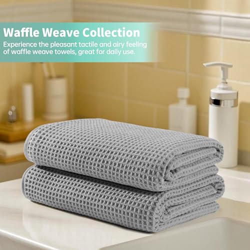MICROFI New Microfiber Waffle Bath Towels, 2 Pieces, Oversized, Soft, Absorbent, Fast Drying, Lint Free 430 GSM (Silver) - color: Silver