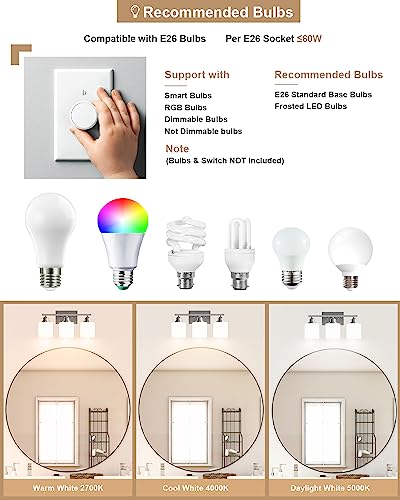 Bathroom Light Fixtures Over Mirror, 3-Light Vanity Lights Brushed Nickel, Modern Bathroom Vanity Light, Glass Shade & Anti-Rust Nickel Finished, Bathroom Light for Small Space - color: Brushed Nickel-3 Light