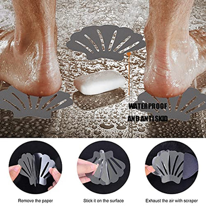 Secopad Non-Slip Bathtub Stickers, 24 PCS Shell Safety Bathroom Tubs Showers Treads Adhesive Decals Scraper (Gray) - color: Gray