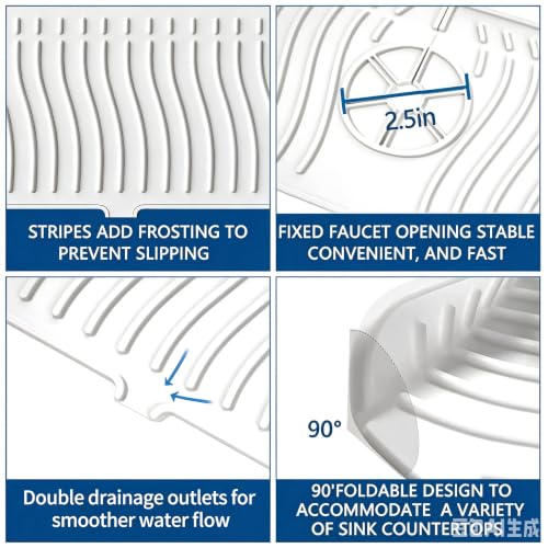 EBIGIC Kitchen Sink Splash Guard-24 x 5.8'' Ultrathin Silicone Sink Mat Splash Guard fit for Countertop, Bathroom,Farmhouse,RV (White) - color: White, size: 24”x 5.8”