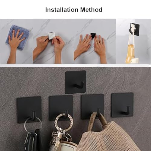 5 Pcs Adhesive Hooks Waterproof in Shower Hooks for Hanging Loofah, Towels, Clothes, Robes for Bathroom(Black Square) - color: Black Square