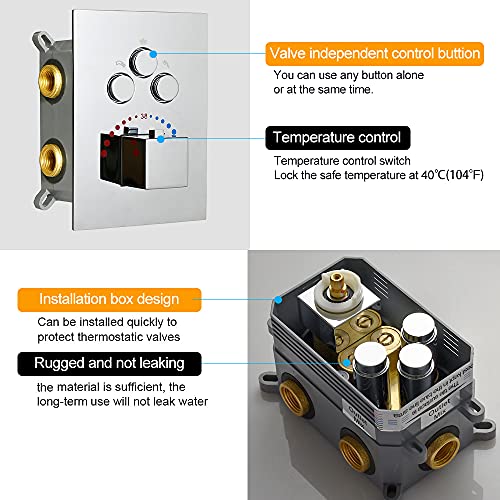Full Body Shower System with 4PCS Body Jets Thermostatic 12 Inch Wall Mounted Shower Faucet Set Fixtures Complete with Valve Kit, Can Use All Function At Once Chrome - color: Chrome