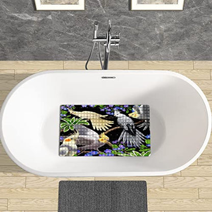 Bath Tub Mat Non Slip Shower Mat Cockatiel Parrots Budgie Extra Long Bathtub Mat 26.8x15 inches Bathroom Bath Mat with Suction Cups Drain Holes Machine Washable - color: Cockatiel Parrots Budgie