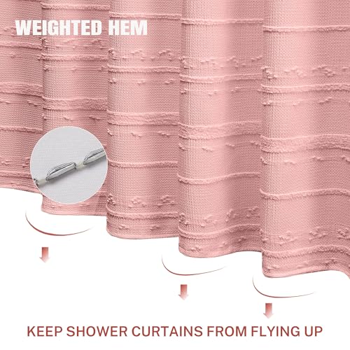 Pink Shower Curtain Boho, 72 x 78 Cotton Blend Waffle Weave Stripe Textured Heavy Duty, Fabric Shower Curtain for Bathroom, Hotel, Washable - color: Pink B, size: 72"W x 78"L (Pack of 1)