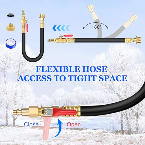 RV Winterizing Blowout Adapter Kit with Valve for Sprinkler Camper | Air comp quick connect plug,3/4" garden hose faucet,antifreeze for motorhomes/boats/travel trailers, brass,lead-free,18"