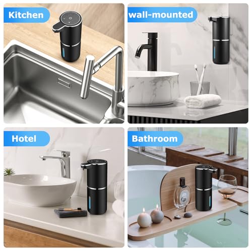 VZZNN 2 Pack Automatic Soap Dispenser,Automatic Liquid Soap Dispenser Touchless,12.8oz/380ml USB Rechargeabled Wall Mounted Smart Soap Dispensers for Bathroom Kitchen Dish Soap(Black) - color: Black, size: Liquid x2