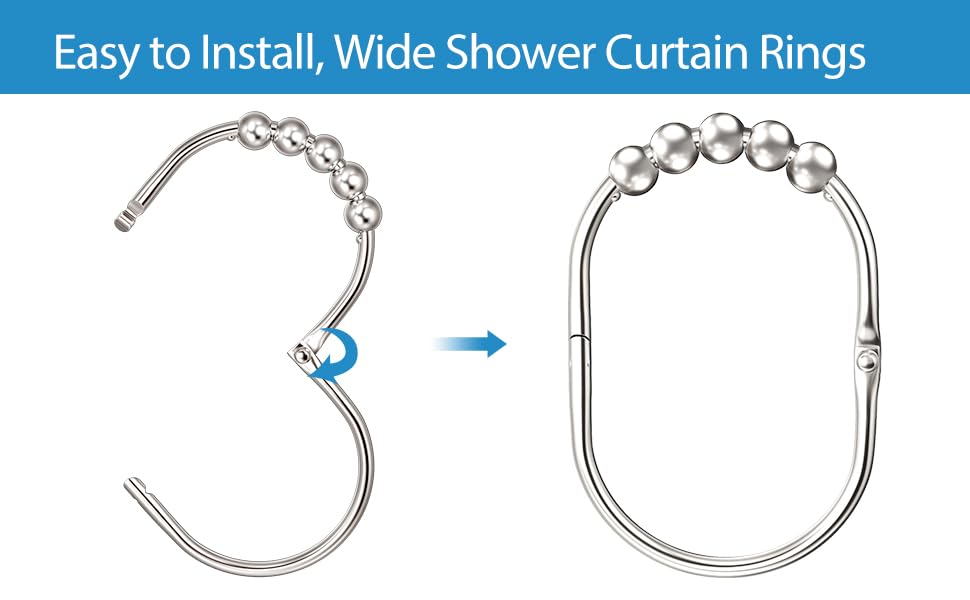 MENGJINGO 12PCS Wide Shower Curtain Hooks Rings, Rust Proof Stainless Steel | Heavy Duty Shower Hooks Rings for Bathroom Shower Rods Curtains Liners, Easy Glide Rollers, Set of 12, Bright Chrome - color: Bright Chrome