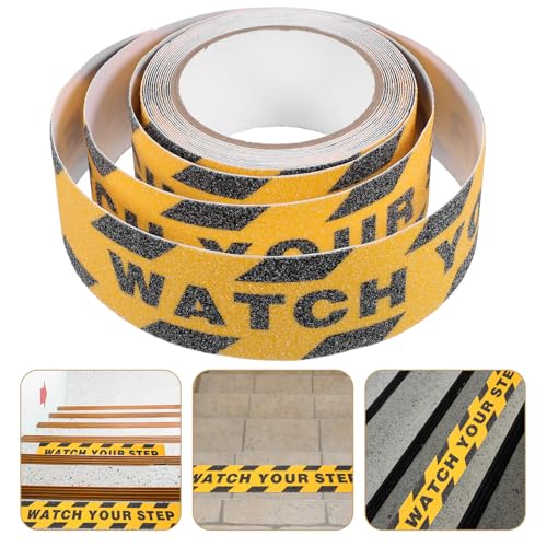 Artibetter Non-slip Adhesive Safety Grip Tape for Stairs and Bathroom Floors, Anti-skid High-visibility Printed Floor Tape with “watch Your Step” Warning, Waterproof Roll for Indoor