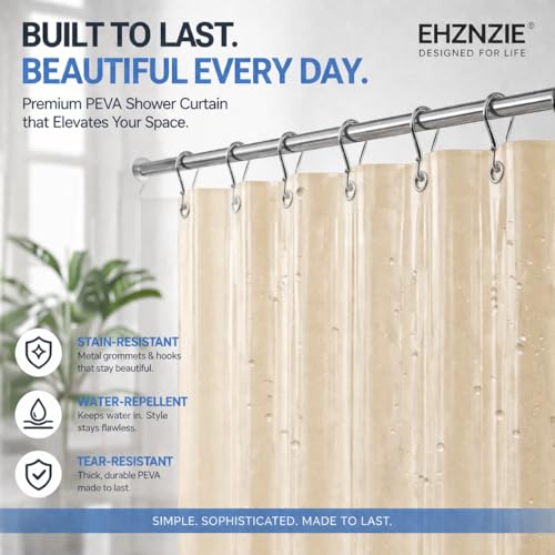 EHZNZIE Beige Shower Curtain Liner 72x72, PEVA Waterproof Bath Curtain, No Chemical Smell, 3 Weighted Magnets, Durable with Rustproof Metal Grommets - color: Beige, size: 72"W x 72"L (Pack of 1)