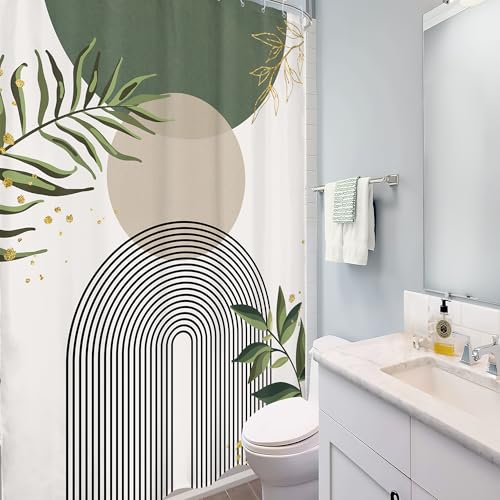Sage Green Stall Small Boho Bohemian Olive Bathroom Shower Curtain Set | Dark Teal look; 48"W x 72"L. waterproof HD print, quick-dry fabric and free hooks for easy setup. - color: A-01green, size: 48"W x 72"L (Pack of 1)