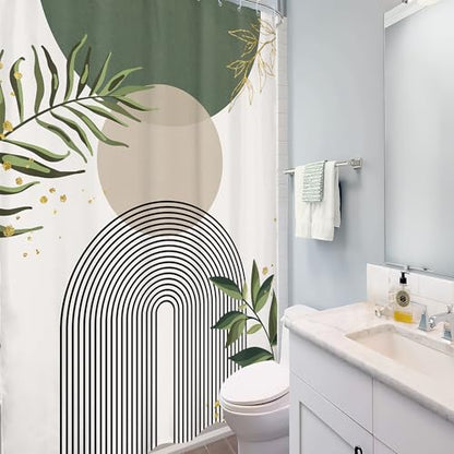 Sage Green Stall Small Boho Bohemian Olive Bathroom Shower Curtain Set | Dark Teal look; 48"W x 72"L. waterproof HD print, quick-dry fabric and free hooks for easy setup. - color: A-01green, size: 48"W x 72"L (Pack of 1)