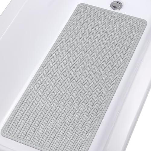 OTHWAY Bathtub Mat Non Slip, Extra Long Rubber Bath Mat for Tub, Machine Washable Shower Anti Slip Mat with 332 Strong Suction Cups (A Little Grey, 36" x 17") - color: A Little Grey, size: 36" x 17" (Rectangular)