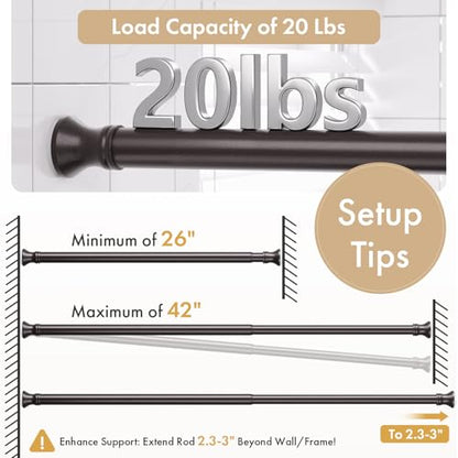 Amazer Spring Tension Shower Curtain Rod, 26-42 Inches Rust-Resistance Tension Curtain Rod Bathroom Rod, Adjustable Shower Curtain Rod No Drill, Bronze - color: Bronze, size: 26-42 Inches