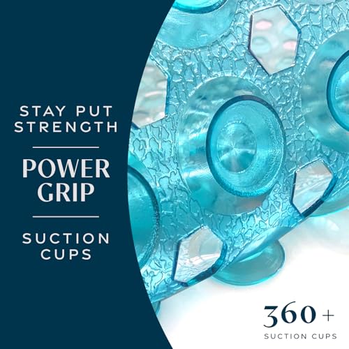 SlipX Solutions 39"x16" Power Grip Non Slip Bathtub Shower Mat, Aqua | Stronger Wet Surface Protection, Soft Under Foot, 265+ Suction Cups, Large Drainage Holes - color: Clear Aqua