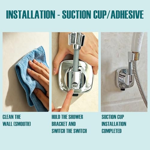 Suction Cup Shower Head Holder with Storage Hook, 360° Adjustable Handheld Shower Wand Holder, No-Drill Locking Mount, Supports Up to 22 lb (10 kg), Rust-Resistant for Bathroom and RV
