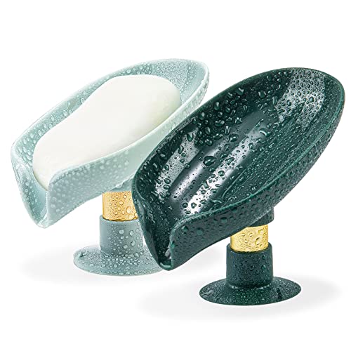 2 Pack Soap Holder, Self Draining Soap Dish Holder, Not Punched Easy Clean Bar Soap Holder, with Suction Cup Soap Dish Suitable for Shower, Bathroom, Kitchen Sink (Dark + Light Green) - color: Dark Green + Light Green