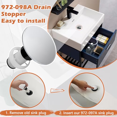 972098A Drain Stopper Polished Chrome Sink Stopper | 972-098A Drain Sink Plug Part Push & Seal Drain Stopper Assembly 35338-06XX