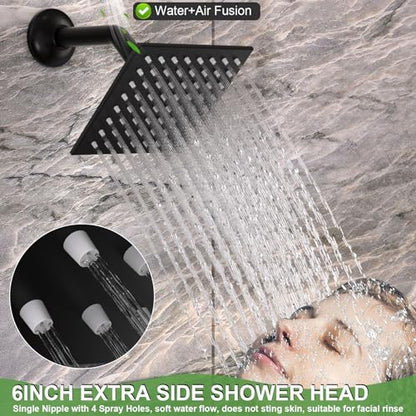 HOMEDEC Dual Side 6" Wall Mounted and 15.7x31.5" Shower Head System, with Handheld and 6 Spray Jets, Ceiling Mount Rain Shower Faucet Set, Black - color: Black, style: 5-Way + 2x 6" Top